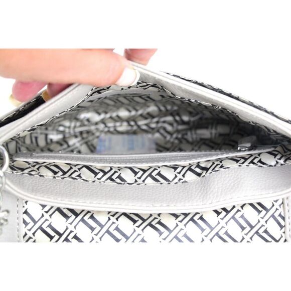 Tignanello STITCHED BEIGE GENUINE LEATHER FLAP CHAIN X-BODY SHOULDER BAG HANDBAG - Picture 9 of 15